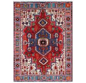 Handmade Blue and Red Persian Nahavand Area Rug 014004